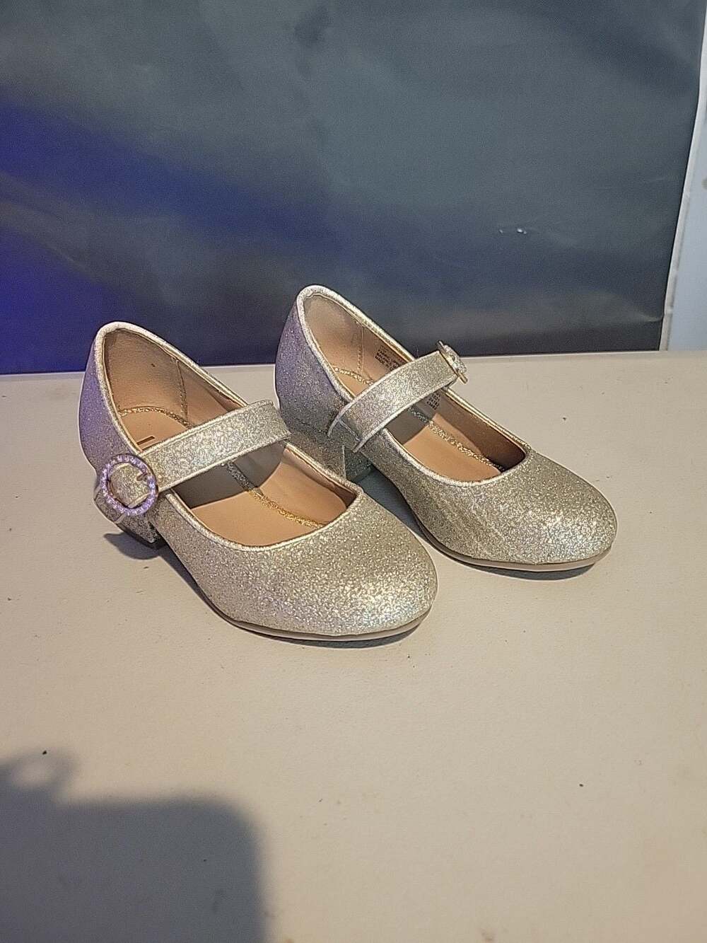 INC Kids_Devon Gold Glitter Beige Girls Dress Block Heel Pumps
